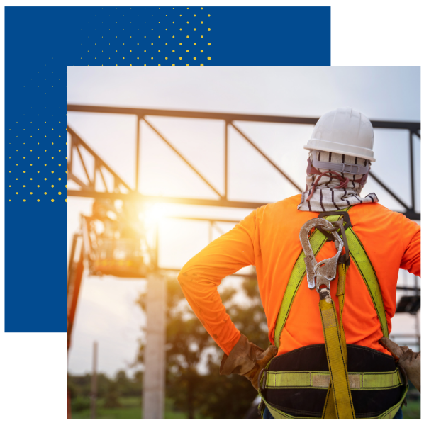 construction worker in the sun wearing safety equipment